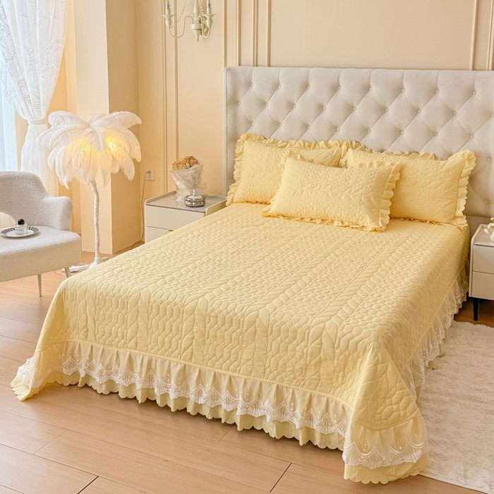 91家纺网 家纺一手货源 找家纺 金米诺 2024新款水洗磨毛床盖四件套 奶黄