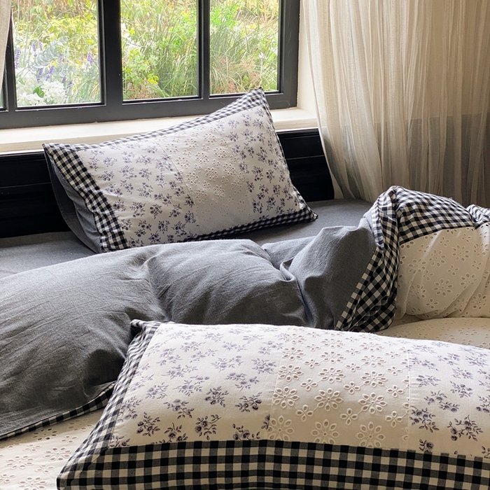 91家纺网 家纺一手货源 找家纺 旷野 2023新款水洗棉-微甜小柏丽四件套 实拍 经典黑