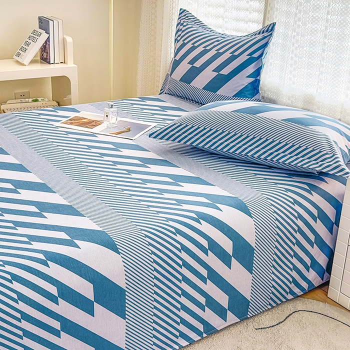 91家纺网 家纺一手货源 找家纺 丝芙妮家居（原乐视家纺） 2024新款全棉磨毛多规格AB版单品套件系列（第二波）--单床单及三件套 卡曼-蓝