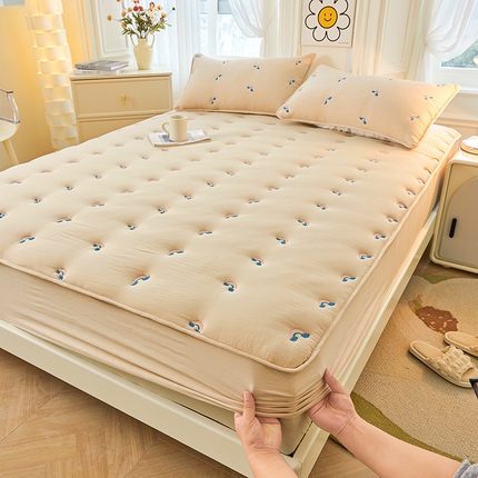 91家纺网 家纺一手货源 找家纺 迪梦思家纺 2024新款A类亲肤原棉刺绣床笠床垫保护套--彩虹系列 彩虹-卡其