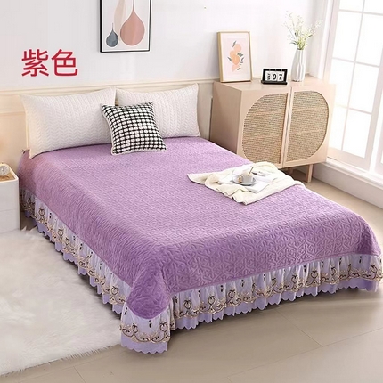 91家纺网 家纺一手货源 找家纺 悦织湾家纺 2025新款纯色色织牛奶绒夹棉床盖双层蕾丝花边床裙床盖轻奢时尚床品直播电商热销款外贸跨境新品 紫色