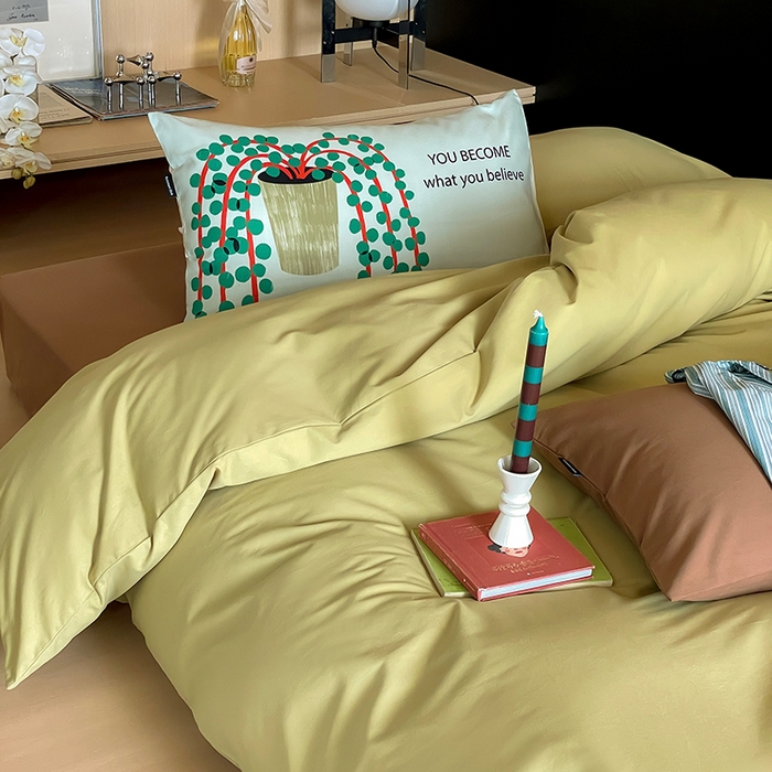 91家纺网 家纺一手货源 找家纺 圆岛家纺 2024秋冬新款纯色孟菲斯博主风时尚全棉磨毛五件套 尼罗绿拼深咖