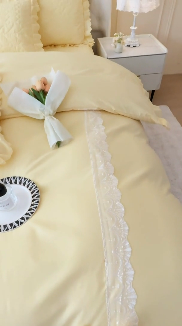 91家纺网 家纺一手货源 找家纺 金米诺 2024新款水洗磨毛床盖四件套 奶黄