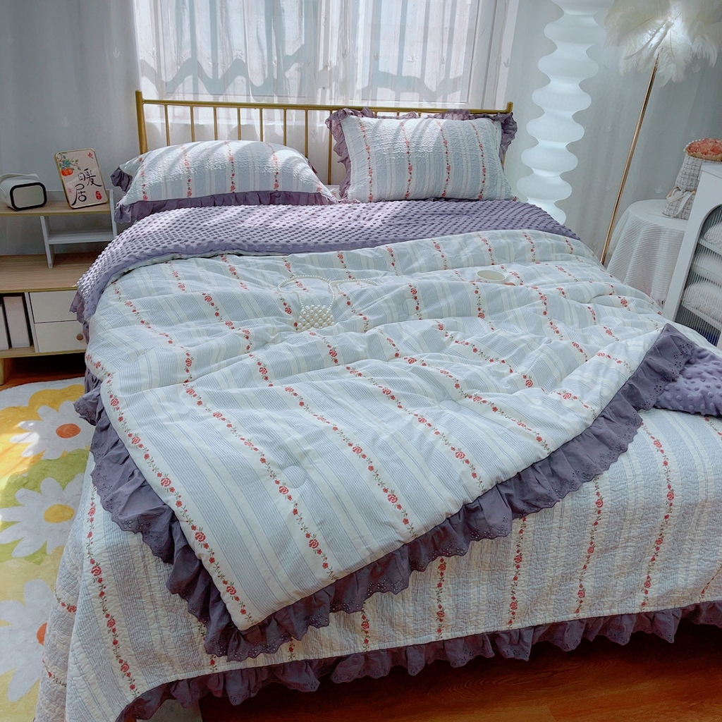 91家纺网 家纺一手货源 找家纺 暖居 2024暖居韩版纯棉豆豆被高温砂洗床盖四件套同款全棉被套白兰地