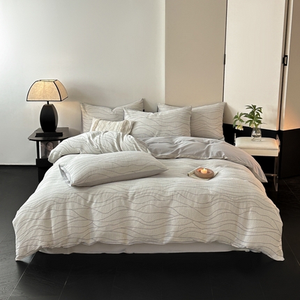 典曼家纺 2024秋冬新款A类三层纱加厚磨毛大提花四件套 塞纳河畔-灰