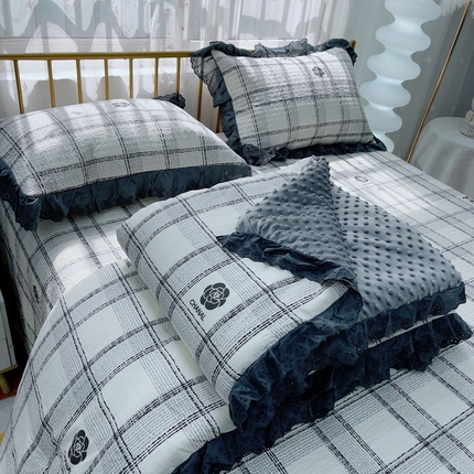91家纺网 家纺一手货源 找家纺 （总）暖居 2025暖居韩版纯棉豆豆被高温砂洗床盖四件套同款全棉被套