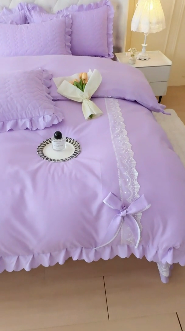 91家纺网 家纺一手货源 找家纺 金米诺 2024新款水洗磨毛床盖四件套 香芋紫