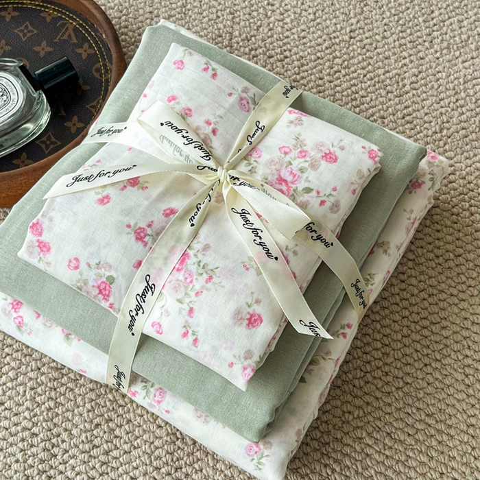 91家纺网 家纺一手货源 找家纺 仟网汇 2024新款全棉双层纱四件套-叠拍图 秀妍