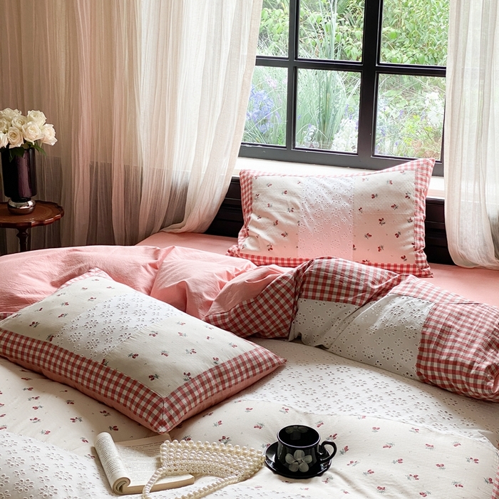 91家纺网 家纺一手货源 找家纺 旷野 2023新款水洗棉-微甜小柏丽四件套 实拍 奶昔粉