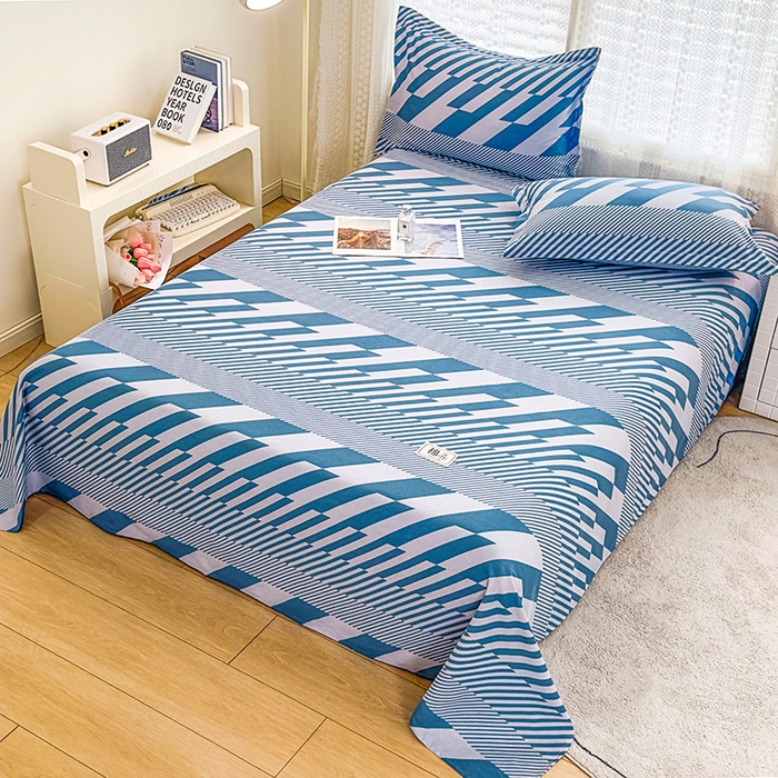 91家纺网 家纺一手货源 找家纺 丝芙妮家居（原乐视家纺） 2024新款全棉磨毛多规格AB版单品套件系列（第二波）--单床单及三件套 卡曼-蓝