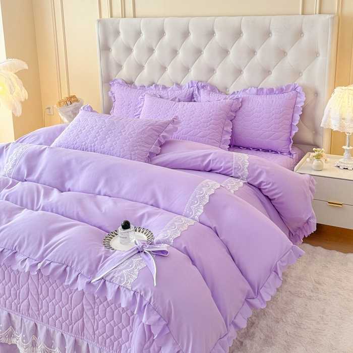 91家纺网 家纺一手货源 找家纺 金米诺 2024新款水洗磨毛床盖四件套 香芋紫