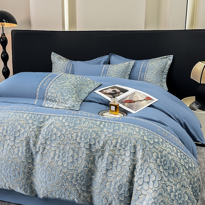 91家纺网 家纺一手货源 找家纺 （总）宅家居 2024芙蓉并蒂-新款轻奢拼接亲肤精梳棉磨毛浮雕刺绣四件套