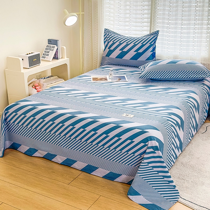 91家纺网 家纺一手货源 找家纺 丝芙妮家居（原乐视家纺） 2024新款全棉磨毛多规格AB版单品套件系列（第二波）--单床单及三件套 卡曼-蓝