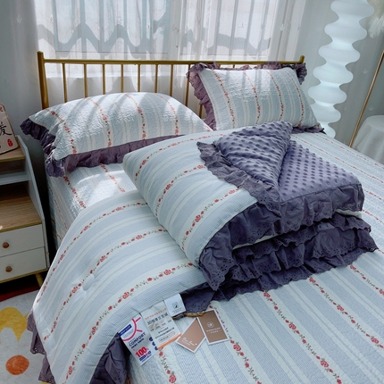 暖居 2024暖居韩版纯棉豆豆被高温砂洗床盖四件套同款全棉被套白兰地