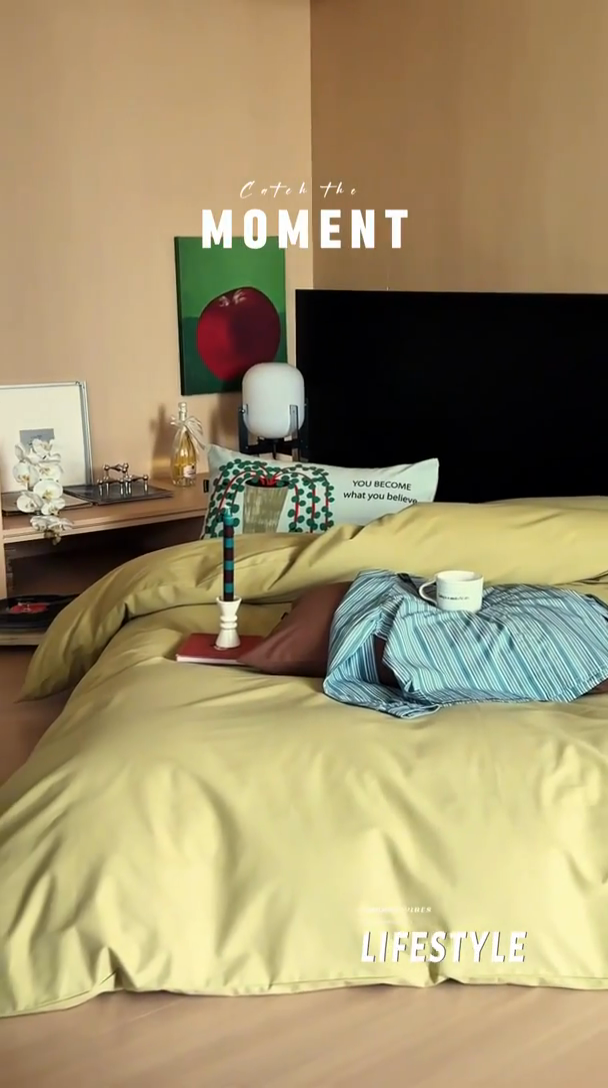 91家纺网 家纺一手货源 找家纺 圆岛家纺 2024秋冬新款纯色孟菲斯博主风时尚全棉磨毛五件套 尼罗绿拼深咖