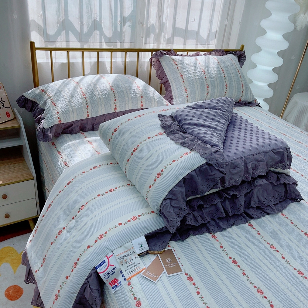 91家纺网 家纺一手货源 找家纺 暖居 2024暖居韩版纯棉豆豆被高温砂洗床盖四件套同款全棉被套白兰地