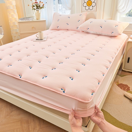 迪梦思家纺 2024新款A类亲肤原棉刺绣床笠床垫保护套--彩虹系列 彩虹-浅玉