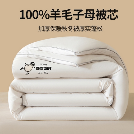 鸣升家纺 新款A类100%羊毛被冬被被子被芯子母被二合一 高级白