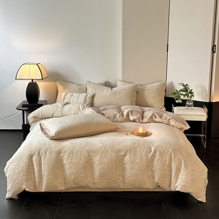 典曼家纺 2024秋冬新款A类三层纱加厚磨毛大提花四件套 摩登森林-米