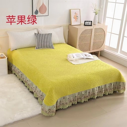 91家纺网 家纺一手货源 找家纺 悦织湾家纺 2025新款纯色色织牛奶绒夹棉床盖双层蕾丝花边床裙床盖轻奢时尚床品直播电商热销款外贸跨境新品 苹果绿