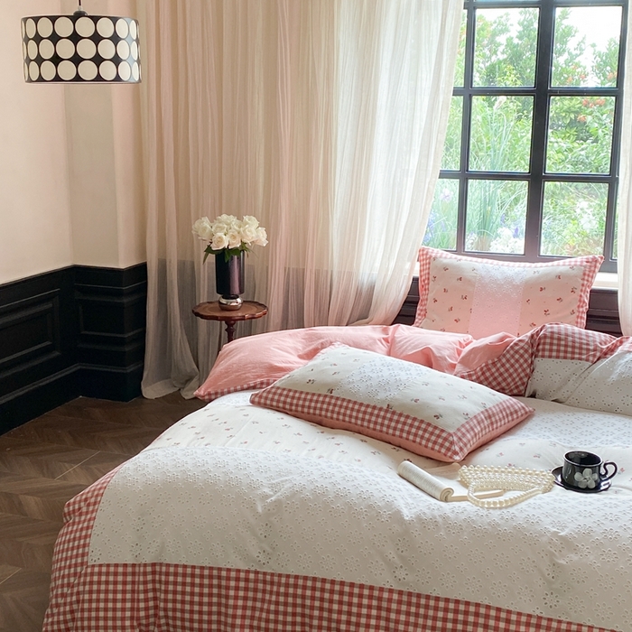 91家纺网 家纺一手货源 找家纺 旷野 2023新款水洗棉-微甜小柏丽四件套 实拍 奶昔粉