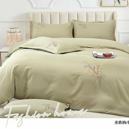 优纤家纺 2024新款亲肤舒适绣花四件套-圣歌纳 圣歌纳-抹茶绿