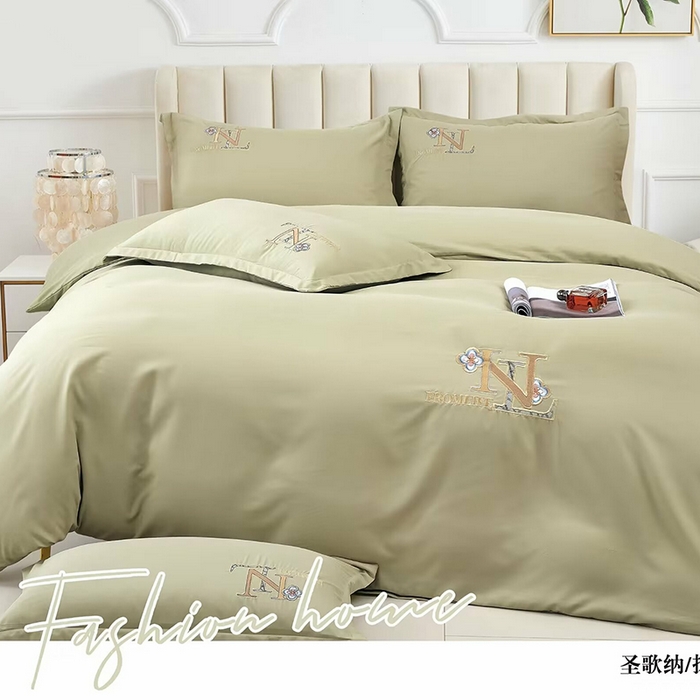 91家纺网 家纺一手货源 找家纺 优纤家纺 2024新款亲肤舒适绣花四件套-圣歌纳 圣歌纳-抹茶绿