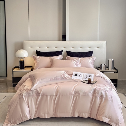 618家纺 2024新款A类50S100只长绒棉全棉纯棉四件套-莫奈系列 莫奈系列-云霞粉