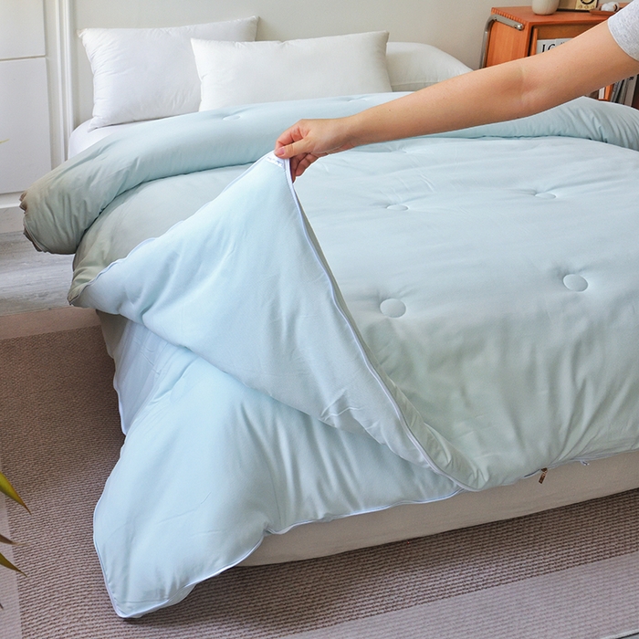 91家纺网 家纺一手货源 找家纺 德芙家纺 2024新款德芙双胎被被拉链款暖绒提花二合一子母被被子被芯 椰奶蓝