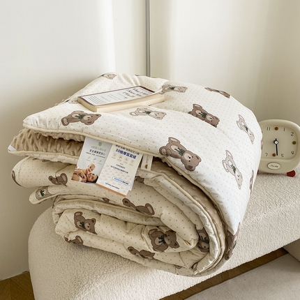 91家纺网 家纺一手货源 找家纺 青螺家纺 2025高密全棉嵌绳宝宝绒豆豆被春秋被冬被 一圈踩棉 四角不跑棉 直播 超熊仔