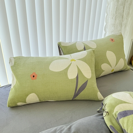 91家纺网 家纺一手货源 找家纺 （总）觅妮家纺 2025新款全消光200g高克重秋冬加厚小清新印花牛奶绒单枕套