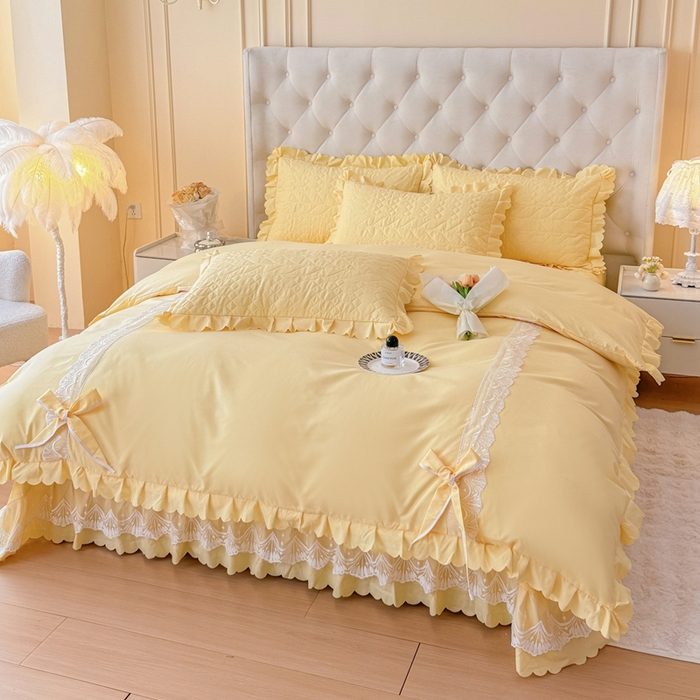 91家纺网 家纺一手货源 找家纺 金米诺 2024新款水洗磨毛床盖四件套 奶黄