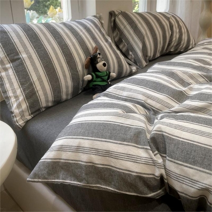 91家纺网 家纺一手货源 找家纺 （总）欣晴家纺 2024新款软糯亲肤云朵棉无印风条格水洗棉三件套四件套