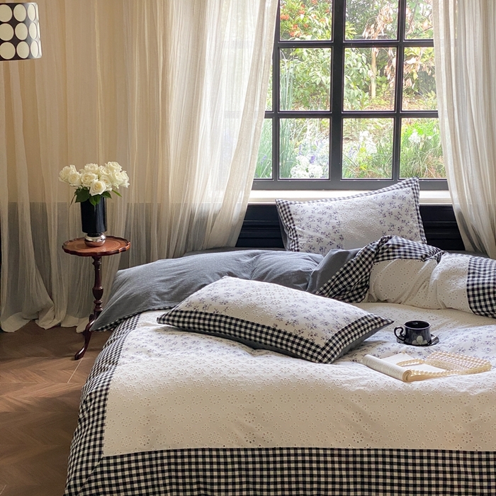 91家纺网 家纺一手货源 找家纺 （总）旷野 2023新款水洗棉-微甜小柏丽四件套 实拍