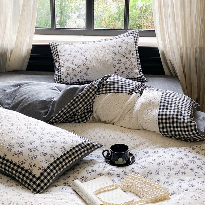 91家纺网 家纺一手货源 找家纺 （总）旷野 2023新款水洗棉-微甜小柏丽四件套 棚拍