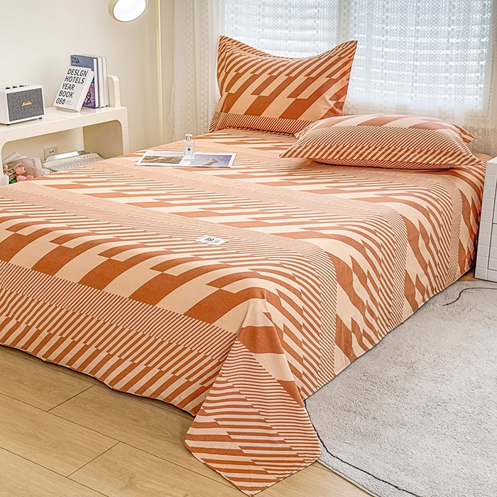 91家纺网 家纺一手货源 找家纺 丝芙妮家居（原乐视家纺） 2024新款全棉磨毛多规格AB版单品套件系列（第二波）--单床单及三件套 卡曼-橙