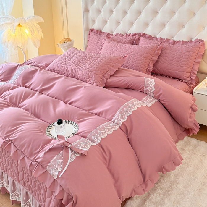 91家纺网 家纺一手货源 找家纺 金米诺 2024新款水洗磨毛床盖四件套 豆沙