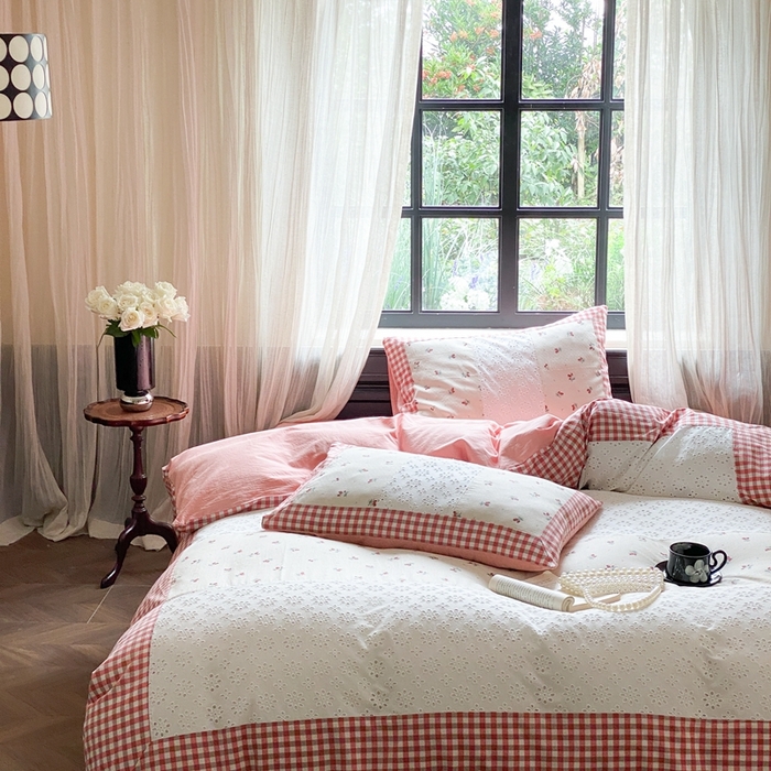 91家纺网 家纺一手货源 找家纺 旷野 2023新款水洗棉-微甜小柏丽四件套 实拍 奶昔粉