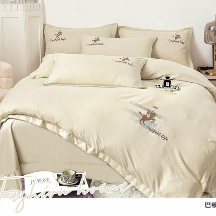 优纤家纺 2024新款亲肤舒适绣花四件套-巴顿 巴顿-米驼