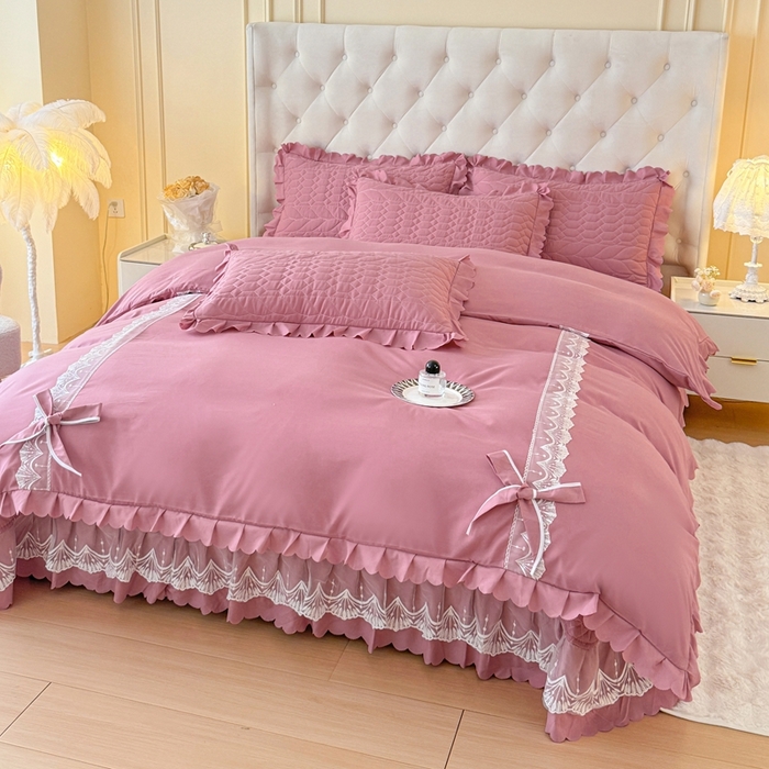 91家纺网 家纺一手货源 找家纺 金米诺 2024新款水洗磨毛床盖四件套 豆沙