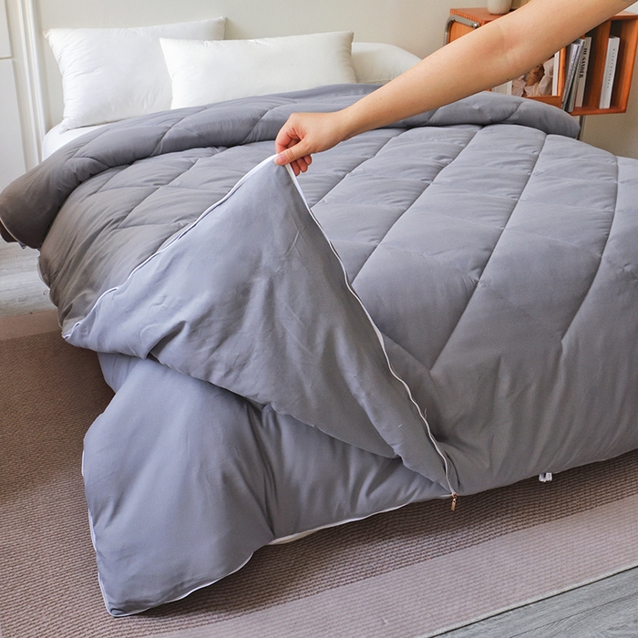 91家纺网 家纺一手货源 找家纺 德芙家纺 2024新款德芙双胎被被拉链款磨毛斜格二合一子母被被子被芯 斜格-灰