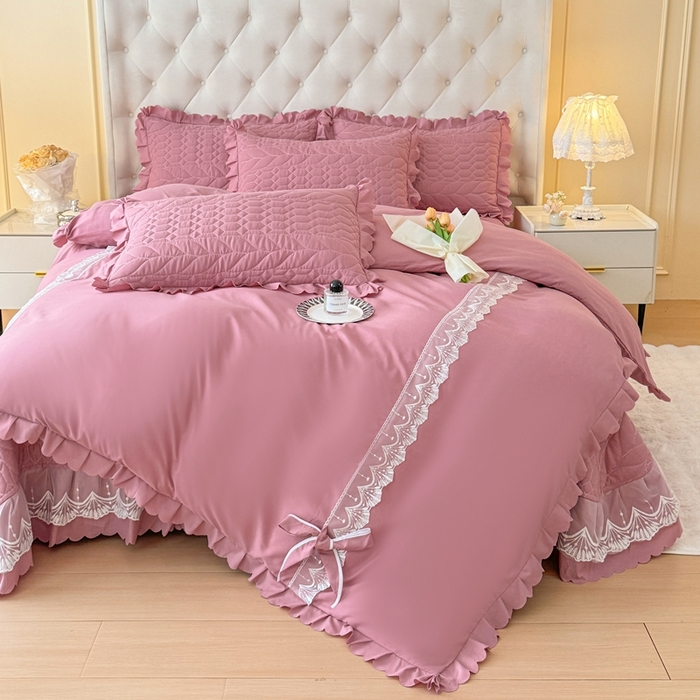 91家纺网 家纺一手货源 找家纺 金米诺 2024新款水洗磨毛床盖四件套 豆沙