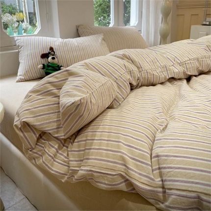 91家纺网 家纺一手货源 找家纺 （总）欣晴家纺 2024新款软糯亲肤云朵棉无印风条格水洗棉单被套