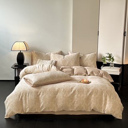 典曼家纺 2024秋冬新款A类三层纱加厚磨毛大提花四件套 慕斯-米