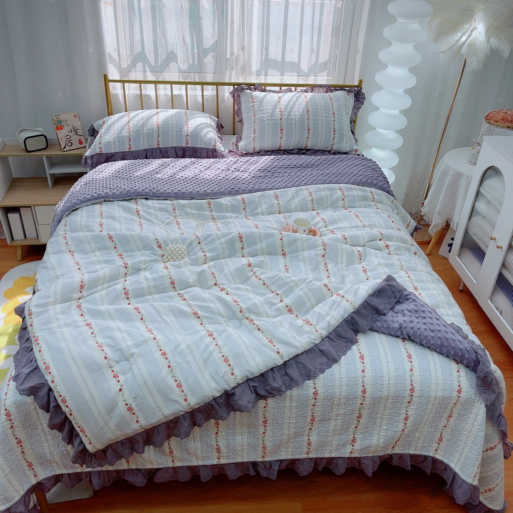 91家纺网 家纺一手货源 找家纺 暖居 2024暖居韩版纯棉豆豆被高温砂洗床盖四件套同款全棉被套白兰地