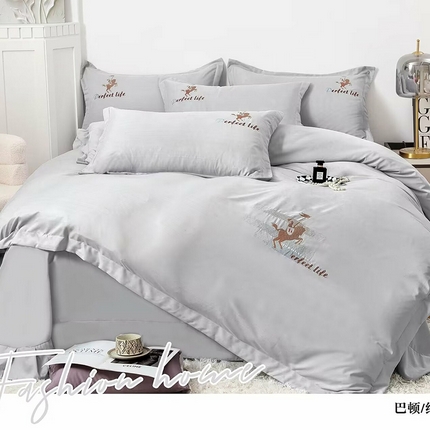 优纤家纺 2024新款亲肤舒适绣花四件套-巴顿 绅士灰