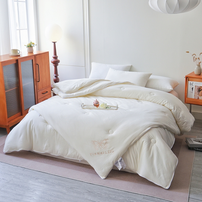 91家纺网 家纺一手货源 找家纺 德芙家纺 2024新款德芙双胎被被拉链款暖绒提花二合一子母被被子被芯 碱米白