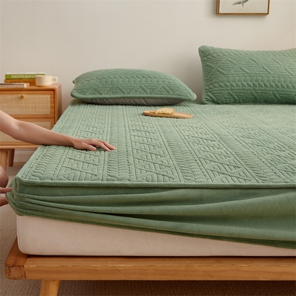 布卢姆床垫 2025新款A类加厚牛奶绒抗菌床笠--麦香系列 麦香-葱绿