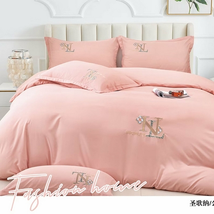 优纤家纺 2024新款亲肤舒适绣花四件套-圣歌纳 圣歌纳-公主粉