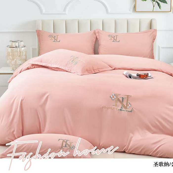 91家纺网 家纺一手货源 找家纺 优纤家纺 2024新款亲肤舒适绣花四件套-圣歌纳 圣歌纳-公主粉